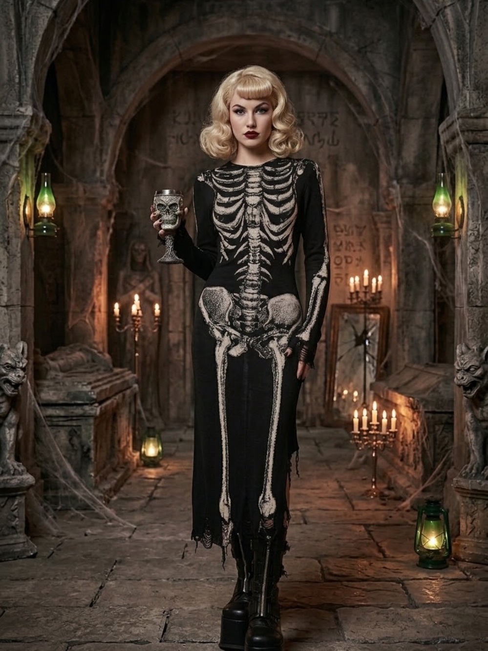 EUC Dolls Kill Bone Collector Knit Midi Dress Medium